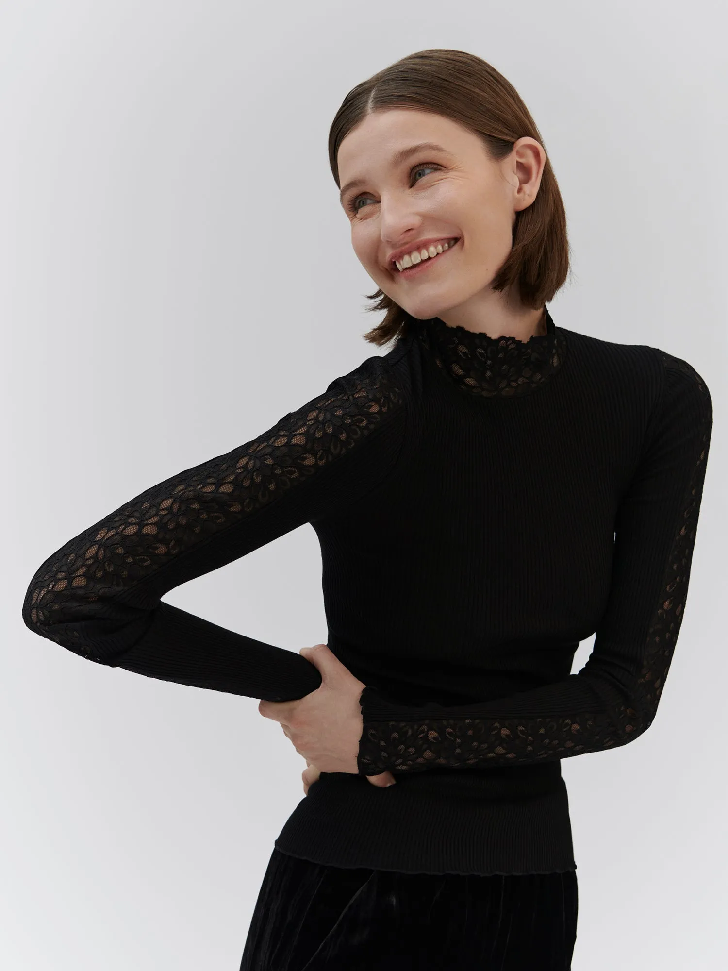 RWBeatha Silk LS Lace T-shirt sold by Rosemunde Copenhagen product image thumbnail 3