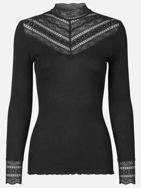 RWBenita Silk LS Lace T-neck T-shirt sold by Rosemunde Copenhagen