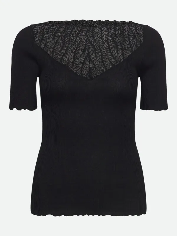 RWBeatha Silk 2/4 SS Boatneck Lace T-shirt sold by Rosemunde Copenhagen