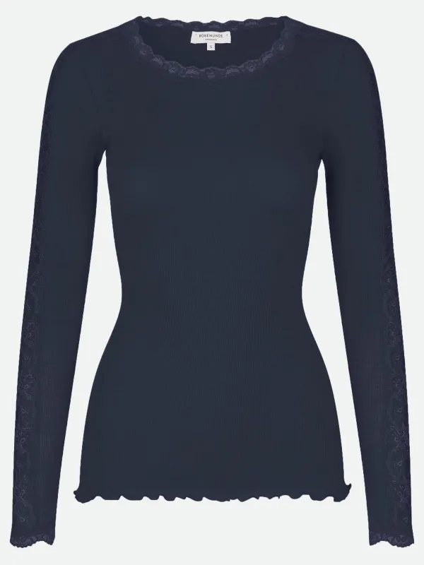 RWBernadine Organic LS O-neck Lace T-shirt sold by Rosemunde Copenhagen
