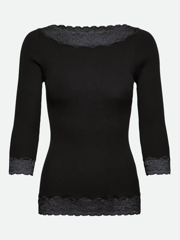 RWBeatha Silk 2/4 Boatneck 2 Color Lace T-shirt sold by Rosemunde Copenhagen