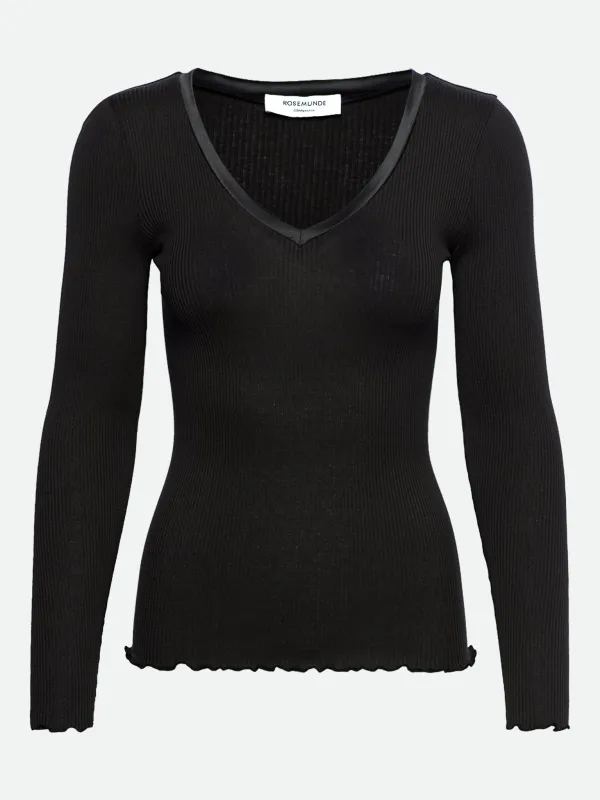 RWBeatha Silk V-Neck Satin Tape T-shirt sold by Rosemunde Copenhagen