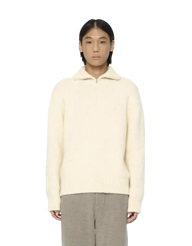 Hairy Slub Half Zip Up Knit made by Amomento