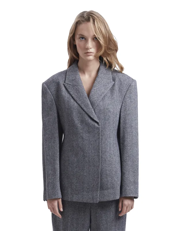 Herringbone Hidden Button Jacket made by Rezet Store