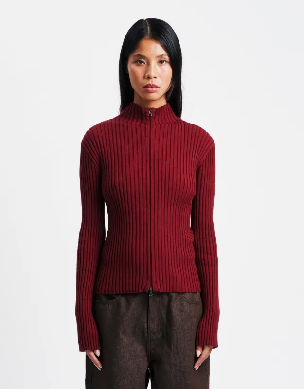 Ribbed High Neck Zip Up made by Amomento
