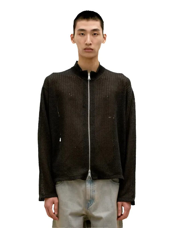 Linen Blend Stand Collar Knit Zip-Up made by COOR