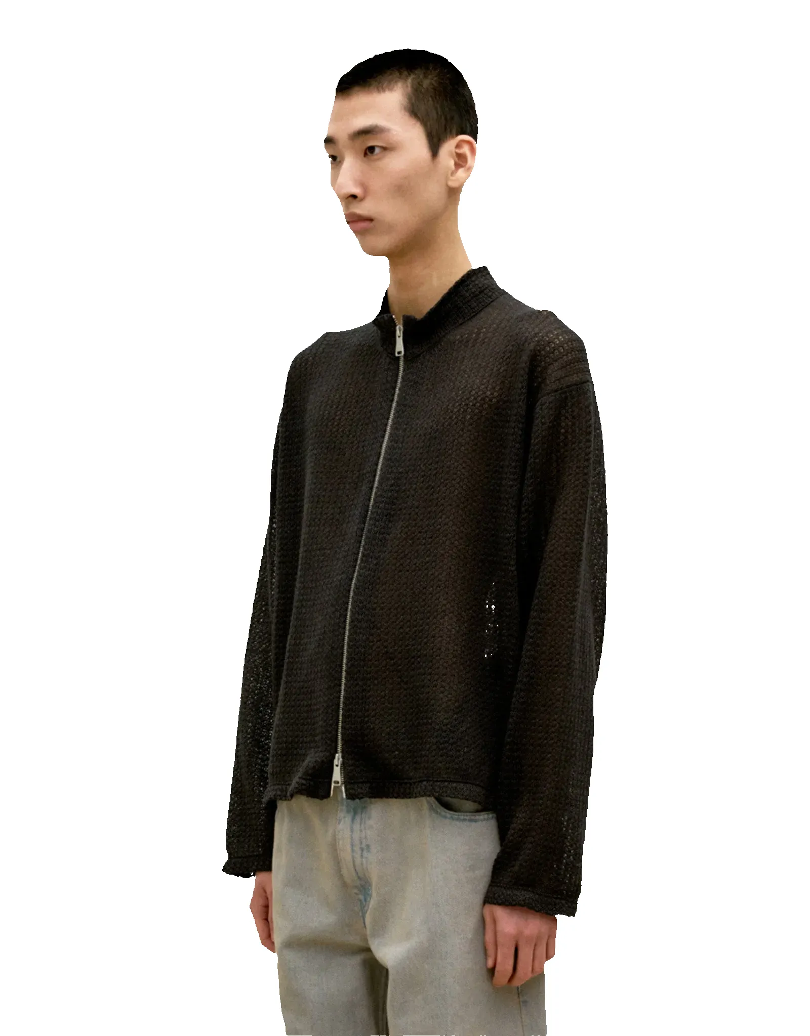 Linen Blend Stand Collar Knit Zip-Up sold by Rezet Store product image thumbnail 2