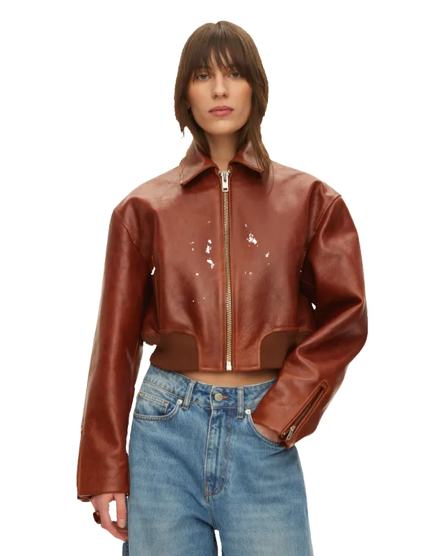 Marilyn Leather Bomber Jacket made by oval square