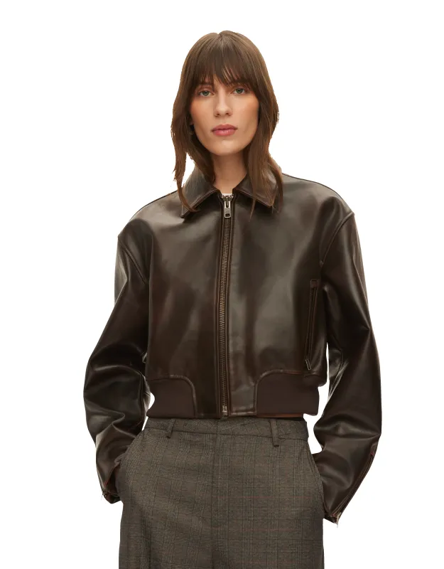 Marilyn Leather Bomber Jacket made by oval square