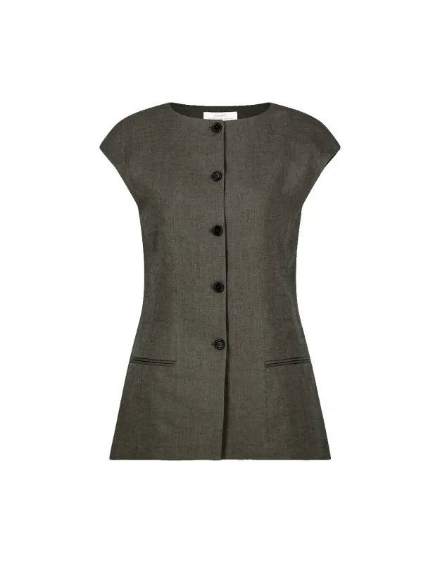 Linen Curved Vest made by Amomento