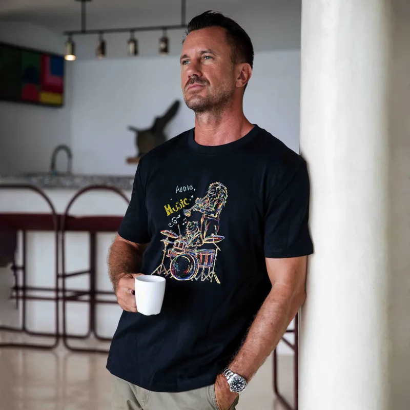 Lion Band Hawaiian Tee Shirt Short Sleeve 100% Cotton Blue Aloha Jazz Jungle Band sold by Yiume