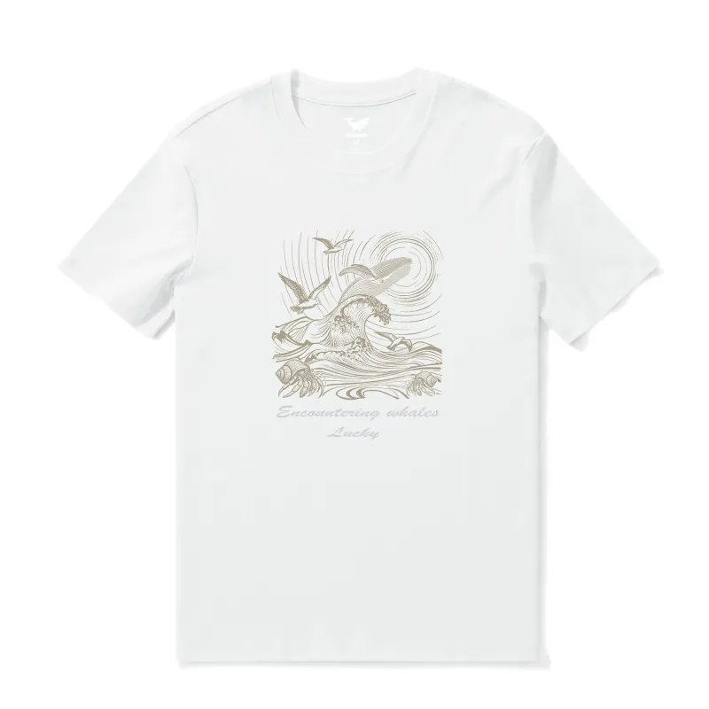 Weave Whale Hawaiian Tee Shirt Short Sleeve 100% Cotton Brown Seagull Hermit Crab Aloha Whale Whisper sold by Yiume