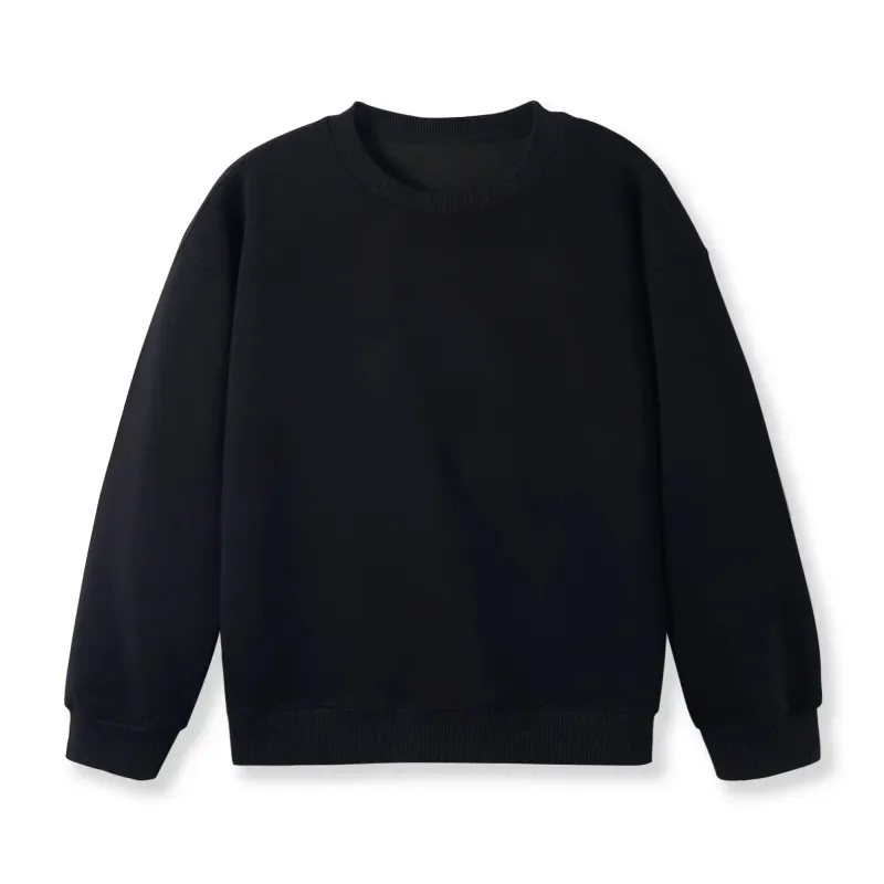 Black Round-neck Sweatshirt 40% Polyester 60% Cotton Solid Color sold by Yiume