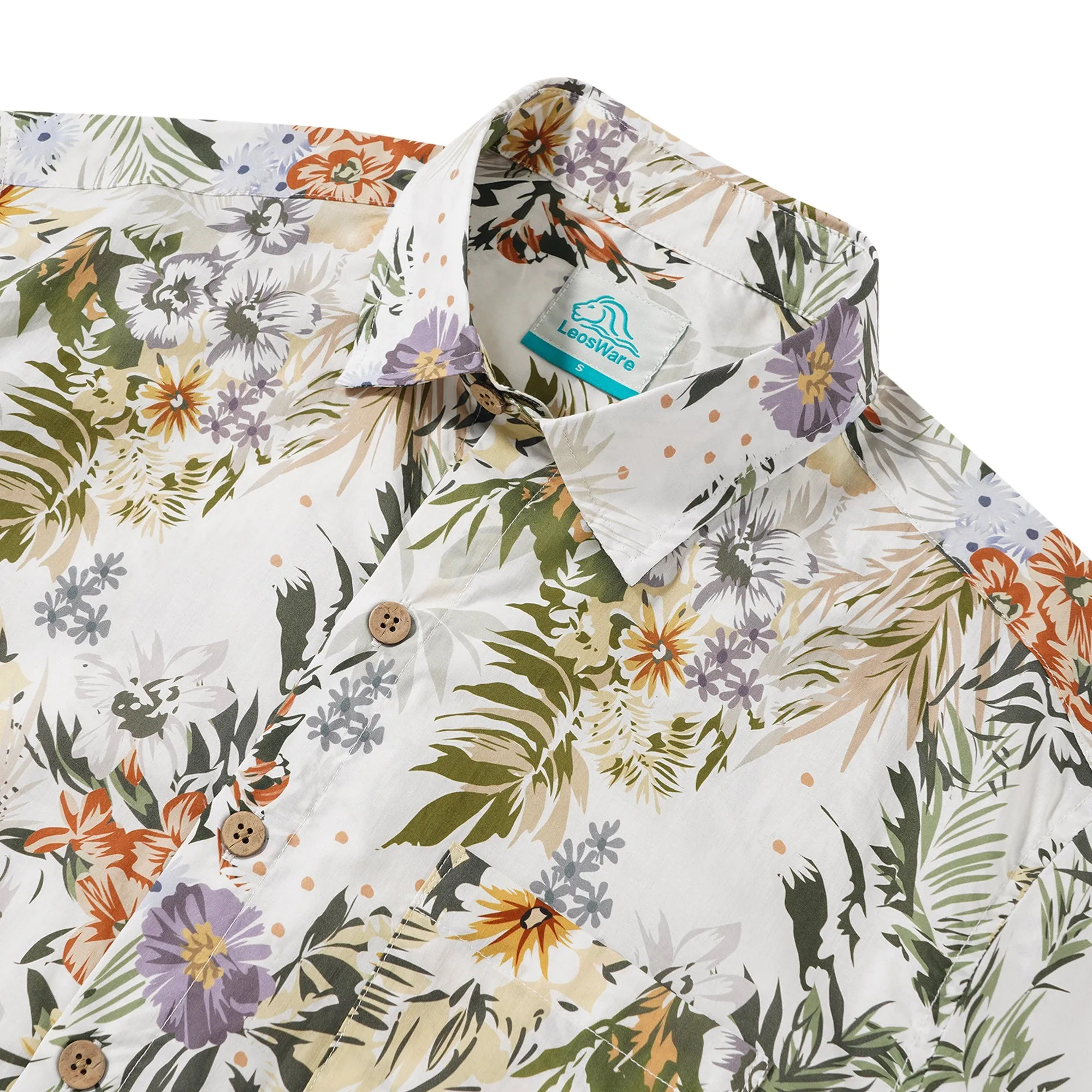 LeosWare® Men's Hawaiian Shirt Short Sleeve Button-up 100% Cotton Aloha Vintage Floral Branches sold by Yiume product image thumbnail 2