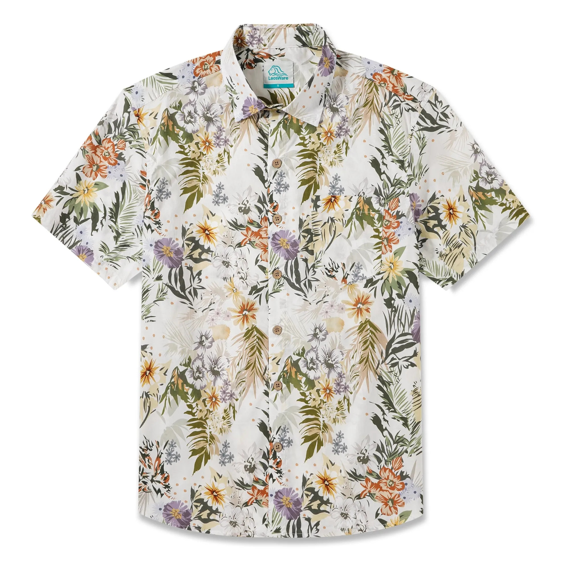 LeosWare® Men's Hawaiian Shirt Short Sleeve Button-up 100% Cotton Aloha Vintage Floral Branches sold by Yiume