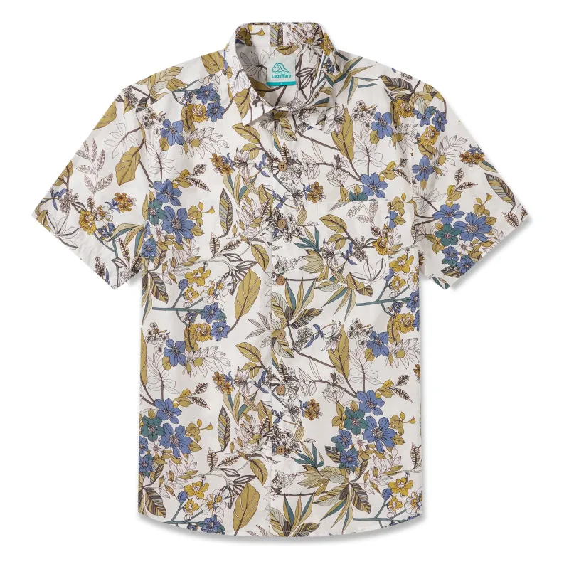 LeosWare® Men's Hawaiian Shirt Short Sleeve Button-up 100% Cotton Aloha Vintage Floral Branches And Leaves sold by Yiume