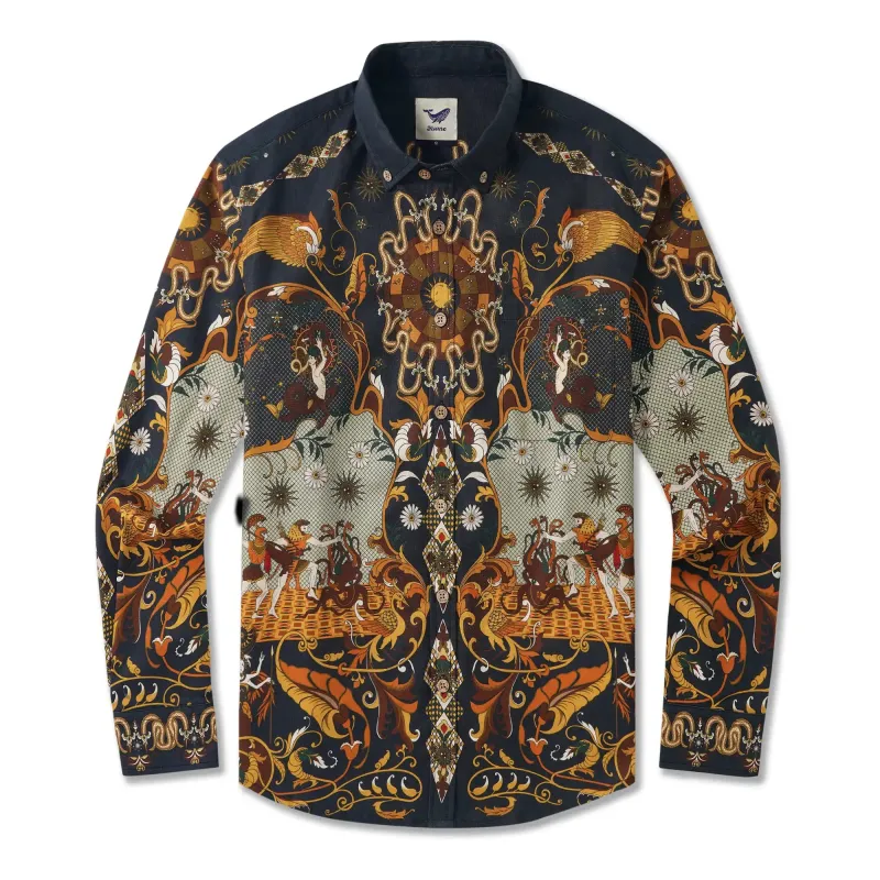 Men's Hawaiian Shirt Long Sleeve Button-down 100% Cotton Yellow Aloha Mythical Legends sold by Yiume