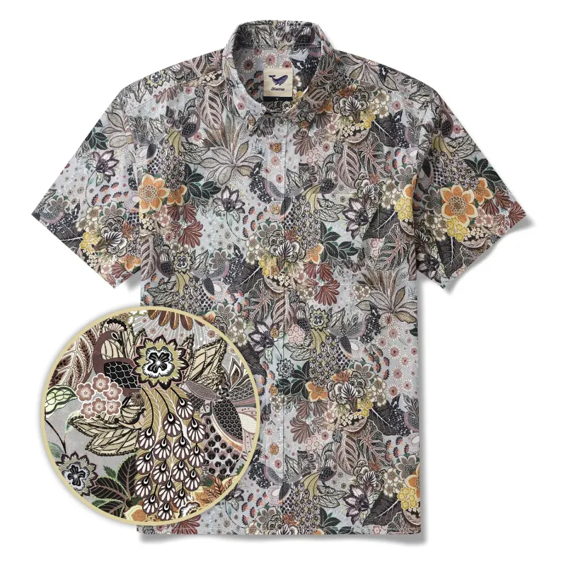 Men's Hawaiian Shirt Short Sleeve Button-down 100% Cotton Brown Aloha Retro Gentleman Art sold by Yiume