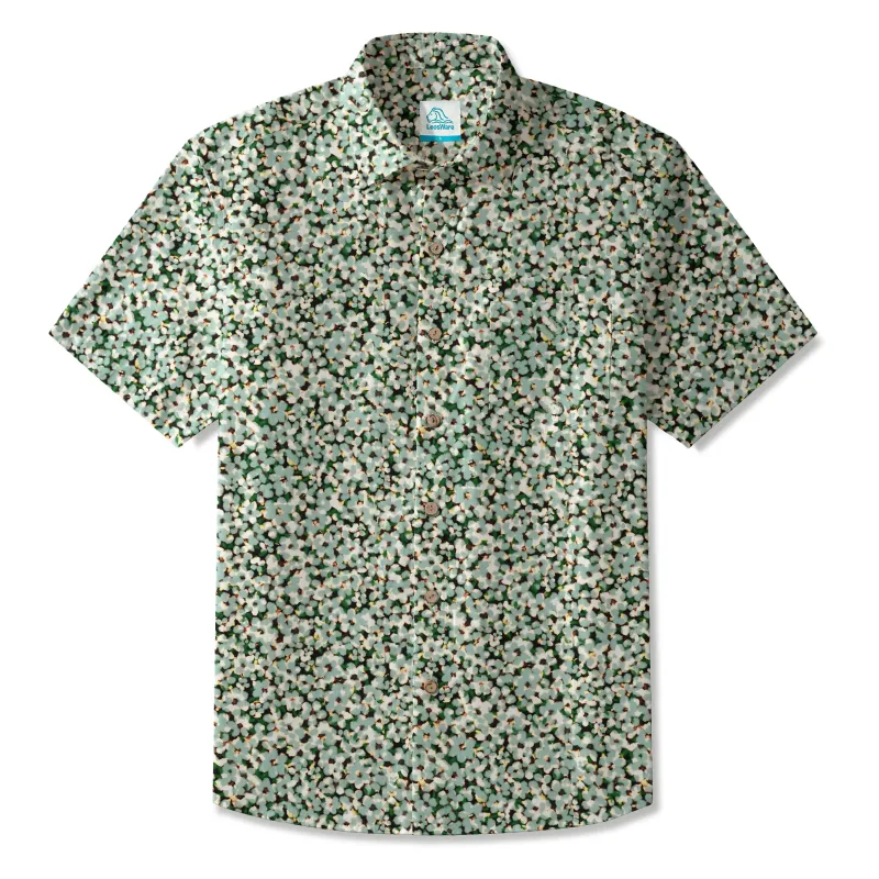 LeosWare® Men's Hawaiian Shirt Short Sleeve Button-up 100% Cotton Green Aloha Floral Whisper Of Nature sold by Yiume