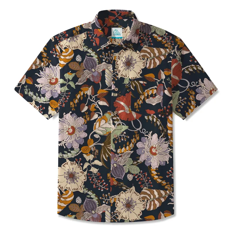 LeosWare® Men's Hawaiian Shirt Short Sleeve Button-up 100% Cotton Black Aloha Charcoal Gray sold by Yiume