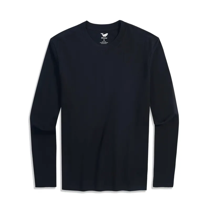 Long Sleeve Tee Shirt Crew Neck 100% Cotton Solid Color - Black sold by Yiume