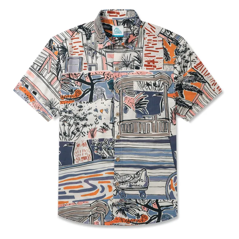 LeosWare® Men's Hawaiian Shirt Short Sleeve Button-up 100% Cotton Blue Aloha Tropical Paradise Getaway sold by Yiume