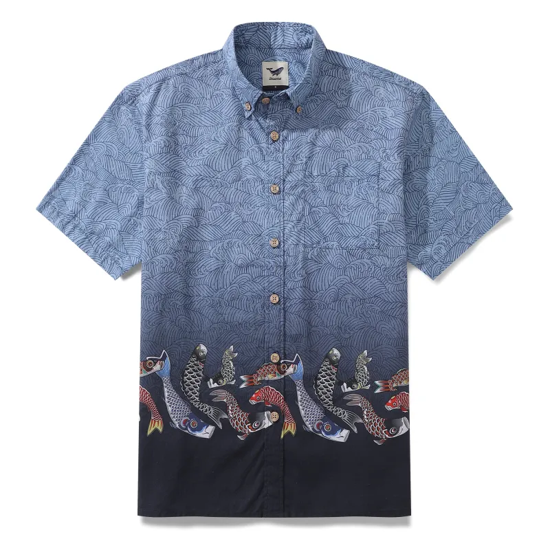 Yiume Men's Fish Shirt Cotton Hawaiian Shirt Button-down Short Sleeve Aloha Shirt sold by Yiume