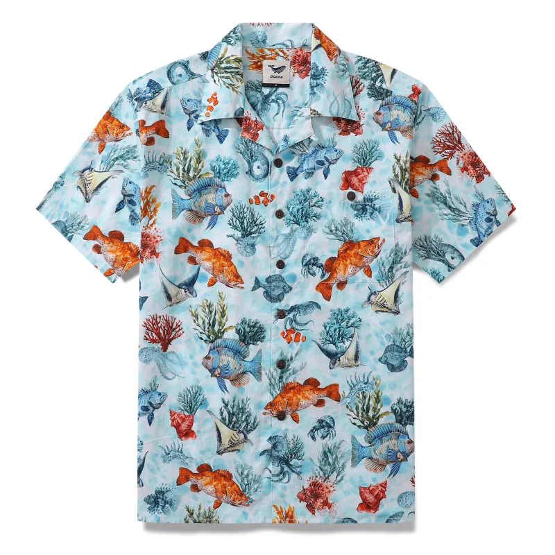 Bluey Hawaiian Shirt For Men Fish Shirt Camp Collar 100% Cotton Shirt sold by Yiume