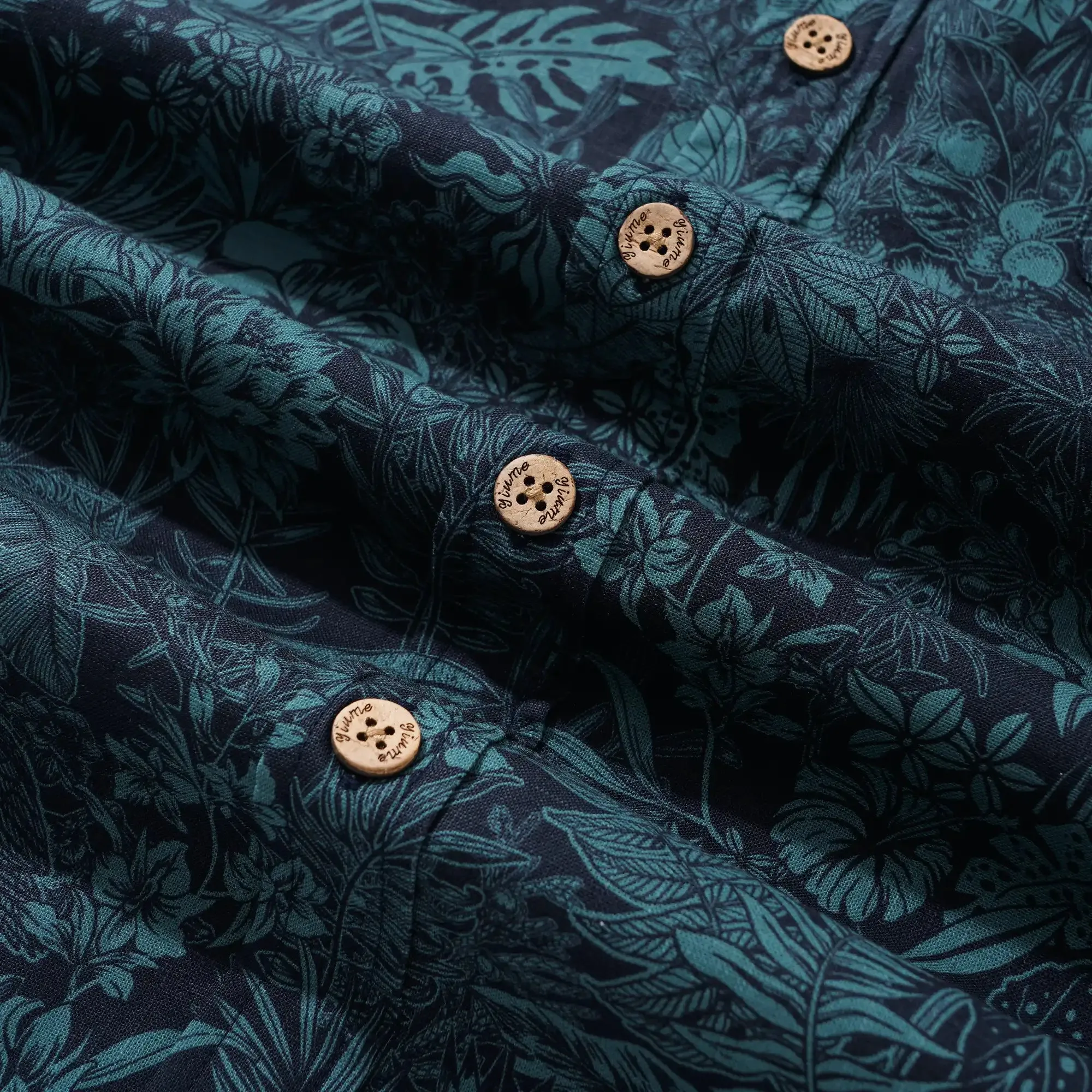 Men's Hawaiian Shirt Long Sleeve Button-down 100% Cotton Green Aloha Tropical Jungle Charm sold by Yiume product image thumbnail 5