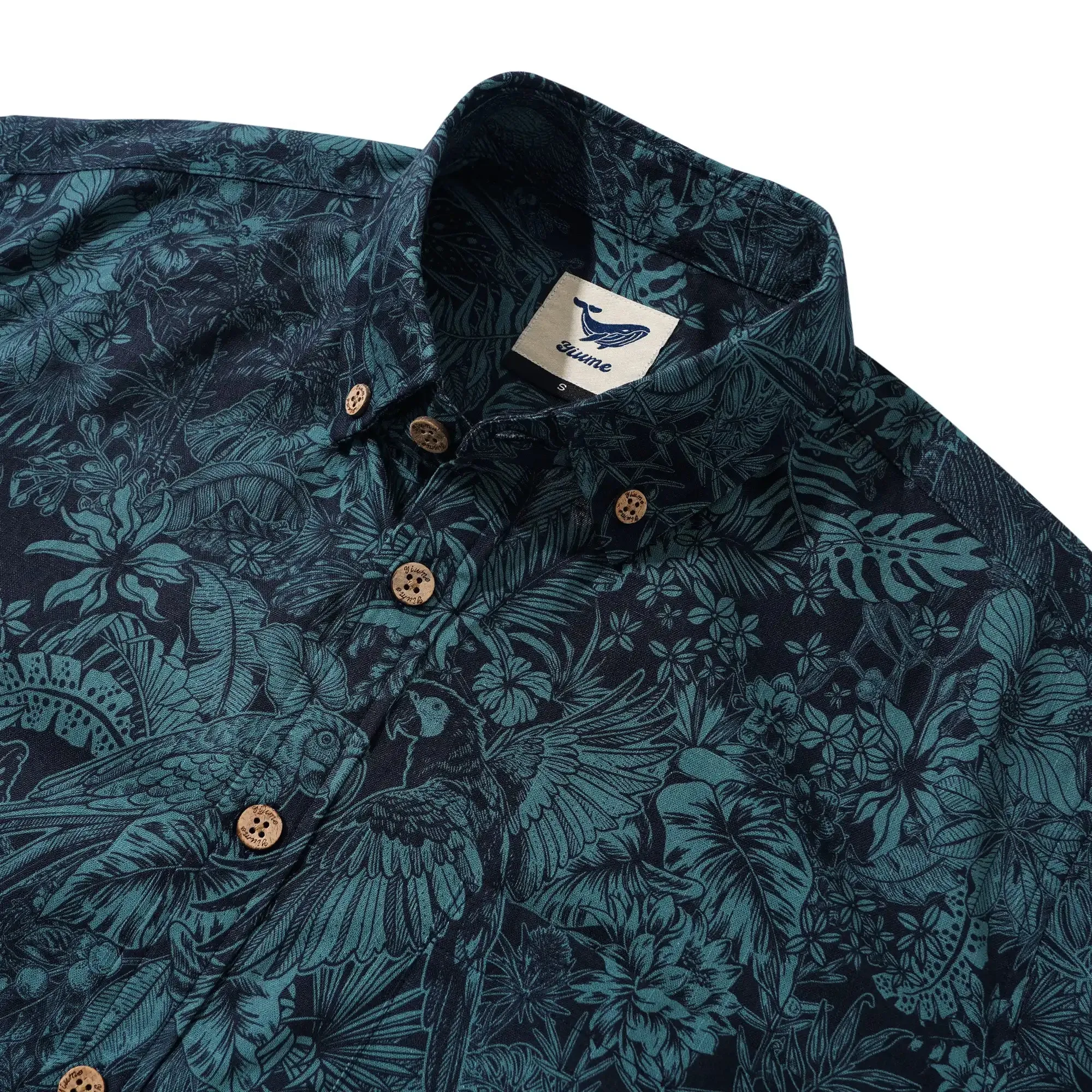 Men's Hawaiian Shirt Long Sleeve Button-down 100% Cotton Green Aloha Tropical Jungle Charm sold by Yiume product image thumbnail 2