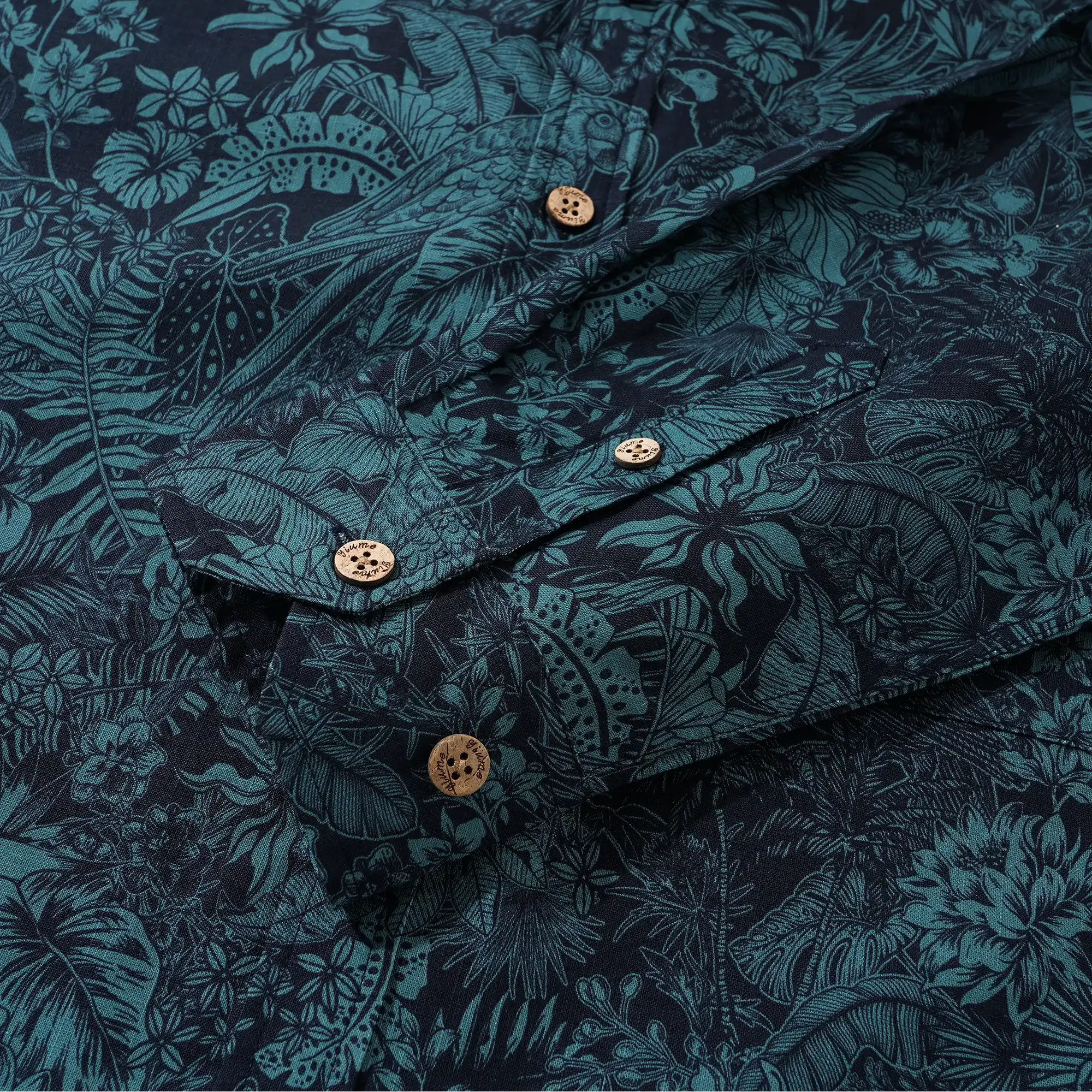 Men's Hawaiian Shirt Long Sleeve Button-down 100% Cotton Green Aloha Tropical Jungle Charm sold by Yiume product image thumbnail 3