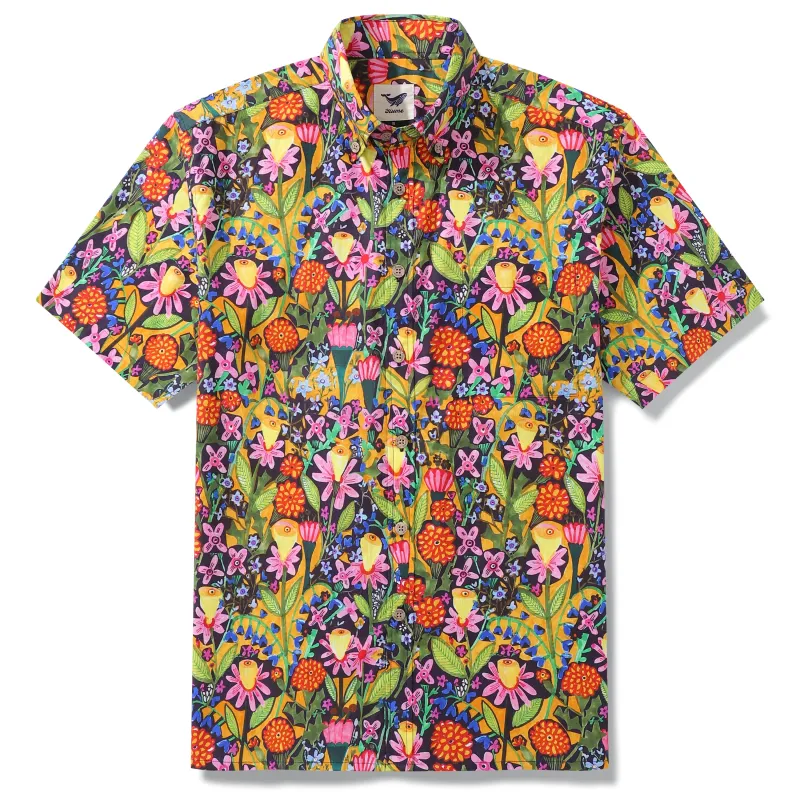 Hawaiian Shirt For Men Mango Flower Fusion By Sharon Nullmeyer Button-down Shirt Short Sleeve 100% Cotton Aloha Shirt sold by Yiume