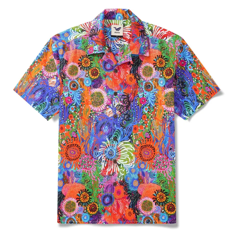 Men's Hawaiian Shirt Short Sleeve Camp Collar 100% Cotton Aloha Seaweed Boho Chic sold by Yiume