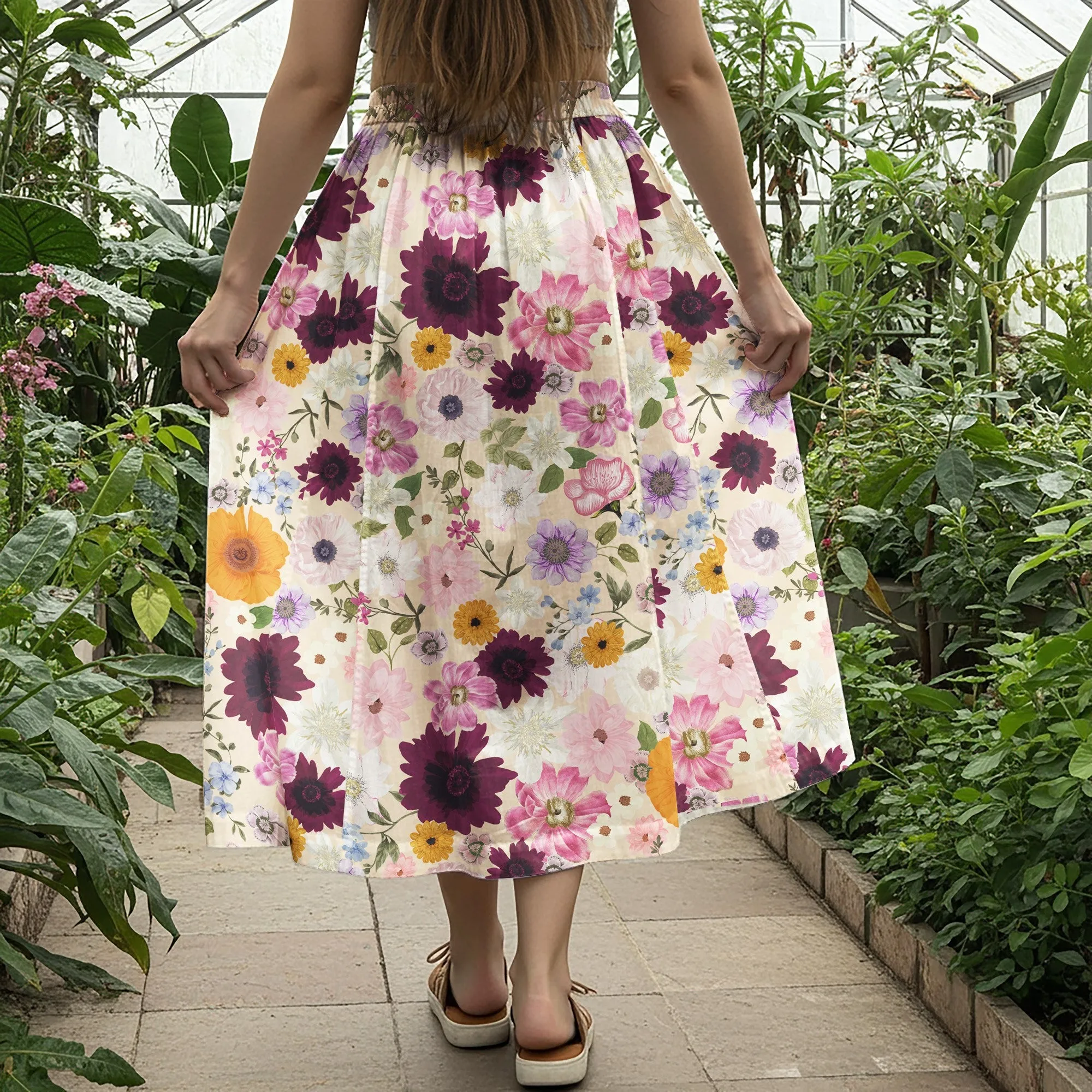 Women Casual Maxi Skirt Long Elastic Waist with Pockets 100% Cotton Purple Aloha Powdery Purple Allure sold by Yiume product image thumbnail 2