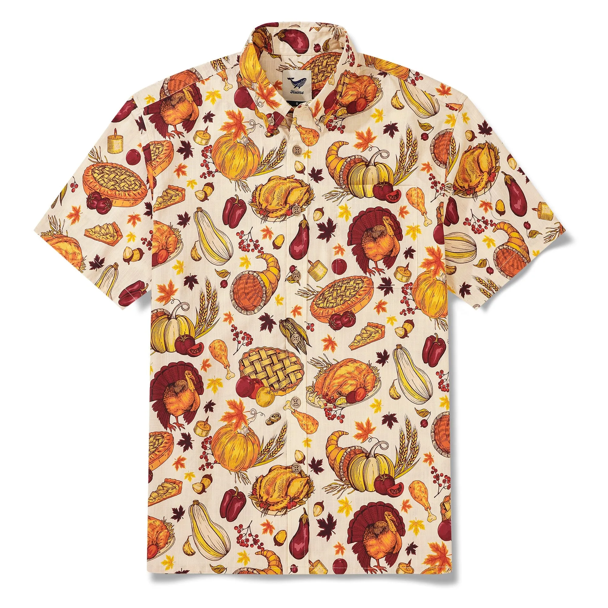 Men's Hawaiian Shirt Short Sleeve Button-down 100% Cotton Yellow Aloha Harvest Harmony Celebration sold by Yiume