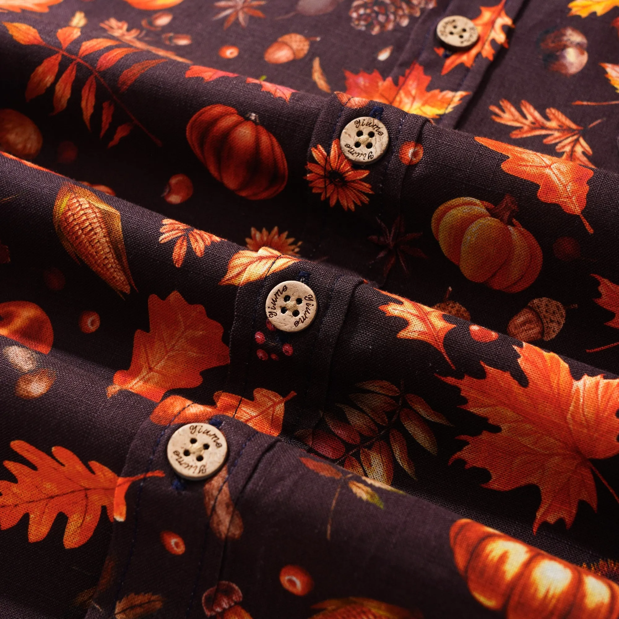 Thanksgiving Gift Men's Hawaiian Shirt Long Sleeve Button-down 100% Cotton Brown Aloha Autumn Harvest Festival By Huan huan sold by Yiume product image thumbnail 5