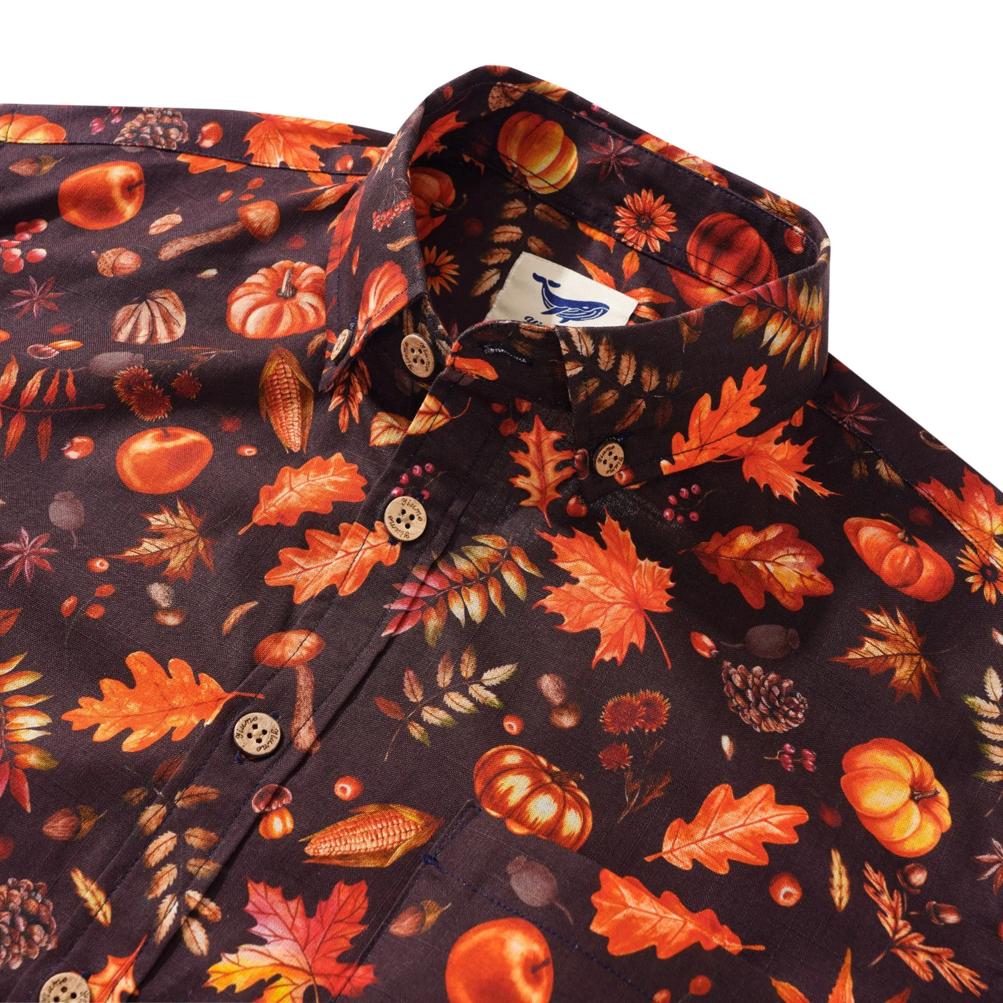 Thanksgiving Gift Men's Hawaiian Shirt Long Sleeve Button-down 100% Cotton Brown Aloha Autumn Harvest Festival By Huan huan sold by Yiume product image thumbnail 2