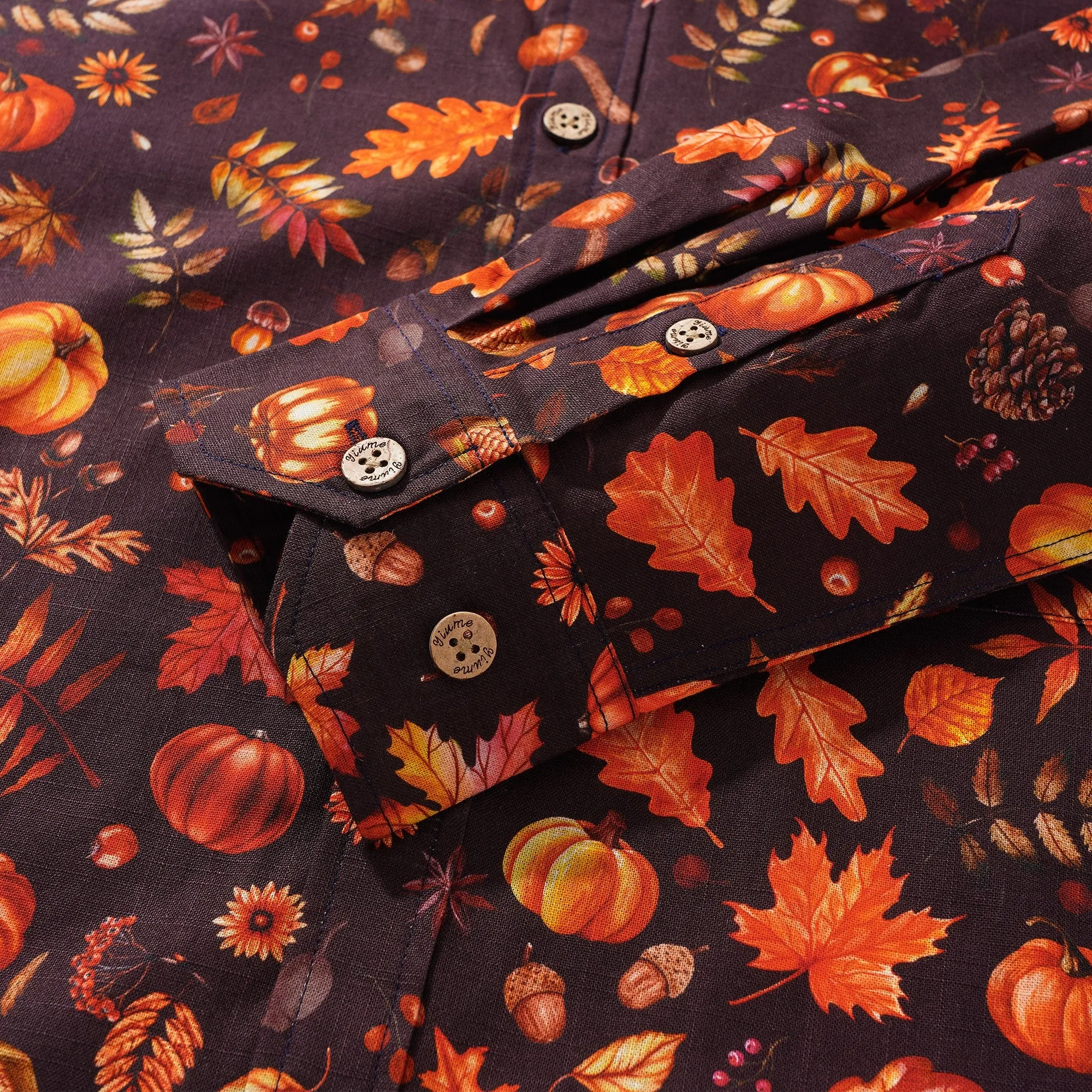 Thanksgiving Gift Men's Hawaiian Shirt Long Sleeve Button-down 100% Cotton Brown Aloha Autumn Harvest Festival By Huan huan sold by Yiume product image thumbnail 3