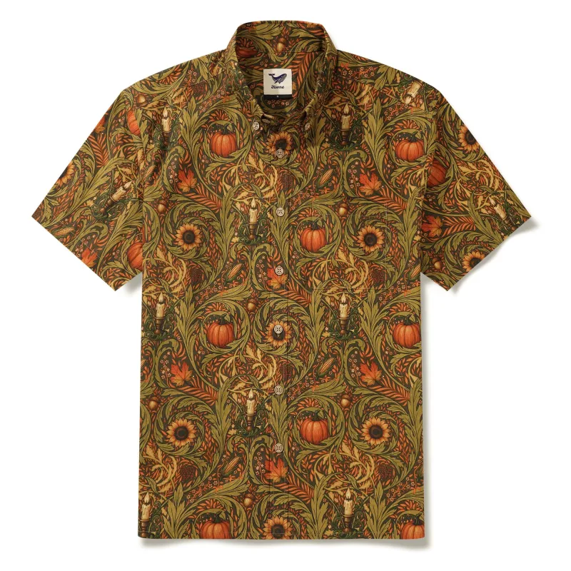 Men's Hawaiian Shirt Short Sleeve Button-down 100% Cotton Green Aloha Morris's Harvest Whisper By Cigar made by Yiume