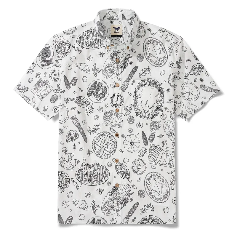 Men's Hawaiian Shirt Short Sleeve Button-down 100% Cotton White Aloha Harvest Sketch sold by Yiume