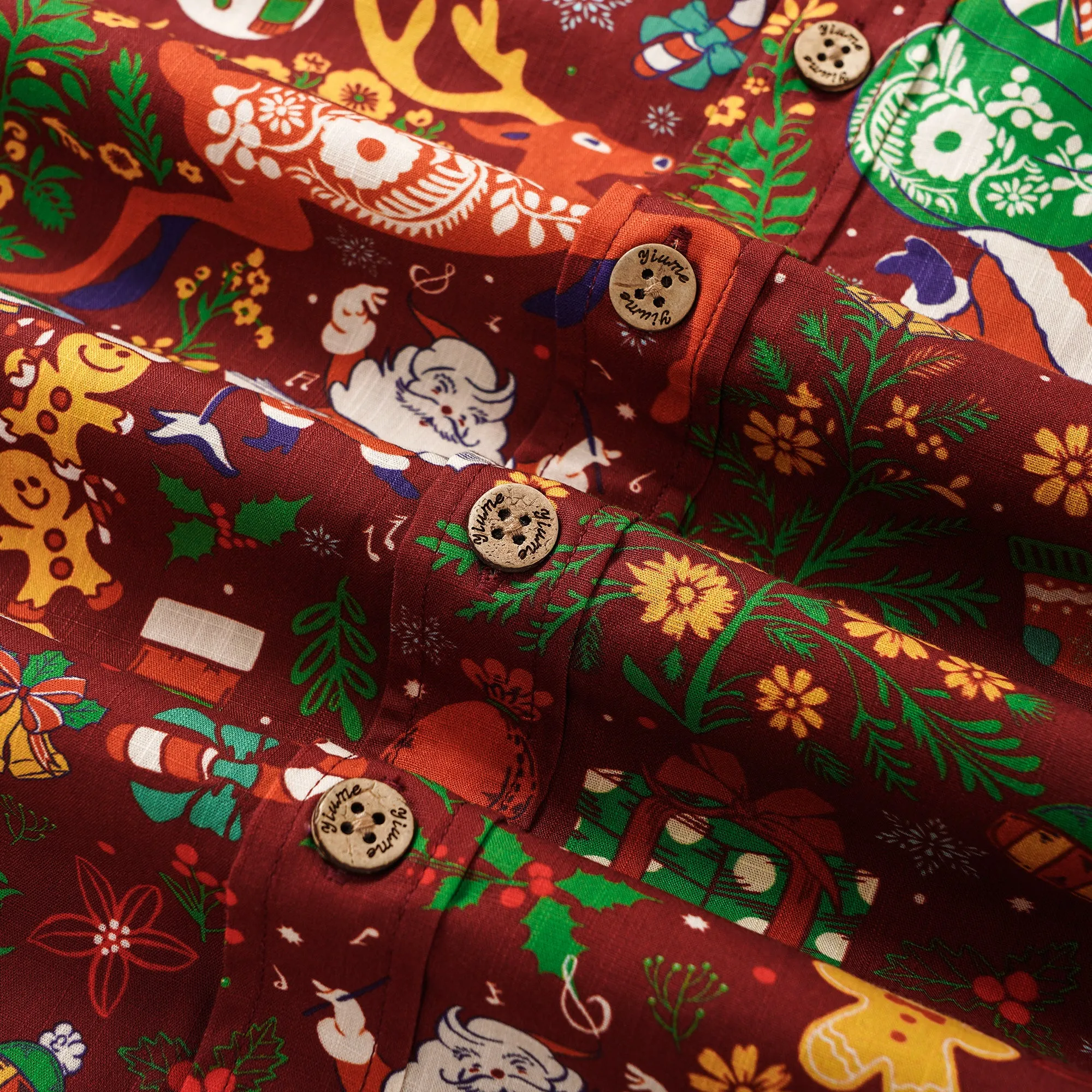 Men's Hawaiian Shirt Short Sleeve Button-down 100% Cotton Red Aloha Christmas Essence sold by Yiume product image thumbnail 4