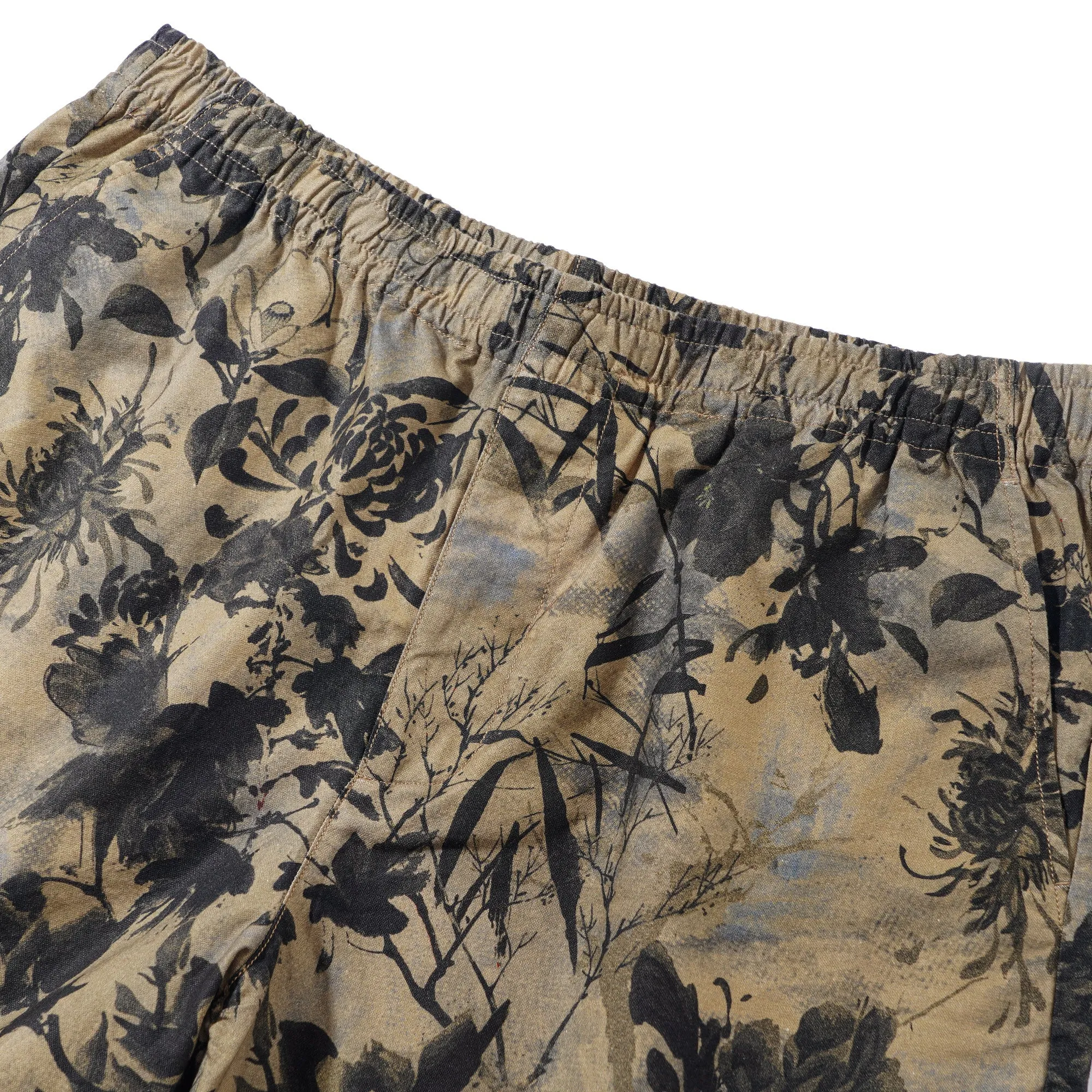 Men's Printed Floral Drawstring Shorts 100% Cotton Brown Aloha Oriental Essence sold by Yiume product image thumbnail 5