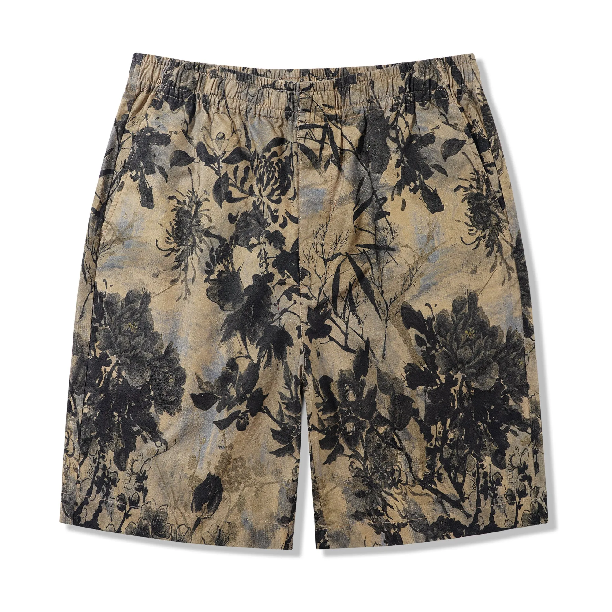 Men's Printed Floral Drawstring Shorts 100% Cotton Brown Aloha Oriental Essence sold by Yiume product image thumbnail 2
