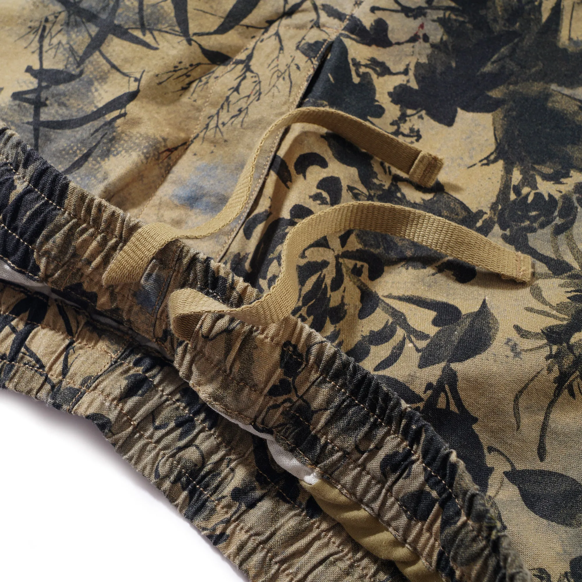 Men's Printed Floral Drawstring Shorts 100% Cotton Brown Aloha Oriental Essence sold by Yiume product image thumbnail 4