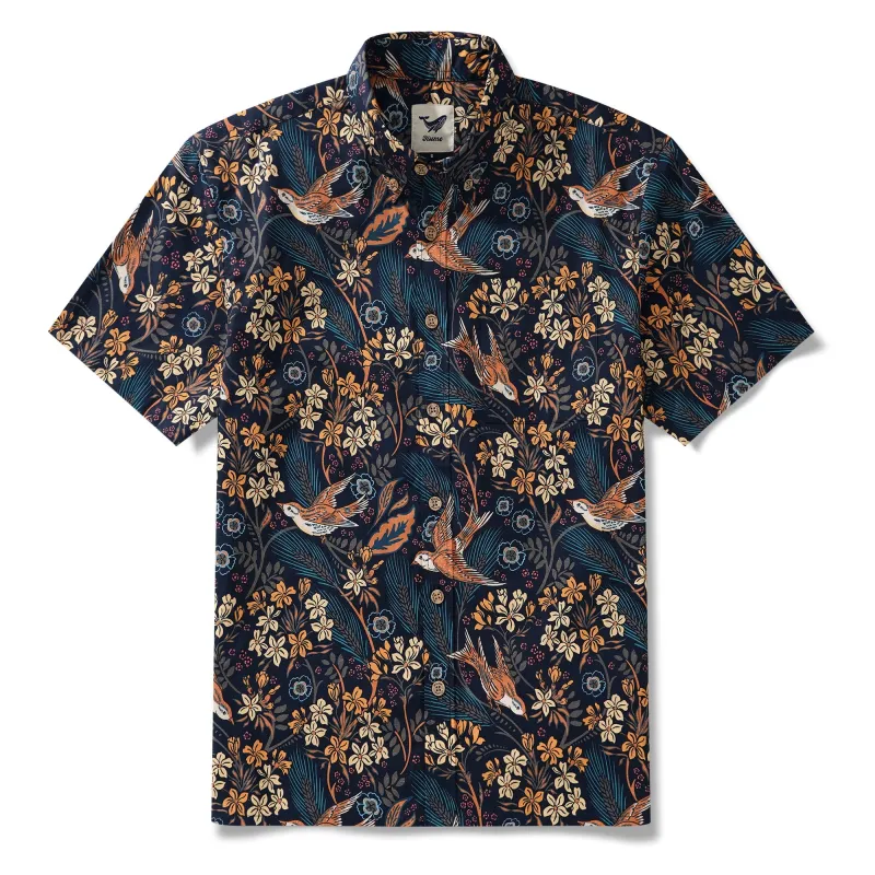 Men's Hawaiian Shirt Short Sleeve Button-down 100% Cotton Blue Aloha The Harvest Field by Abigail Bryan sold by Yiume