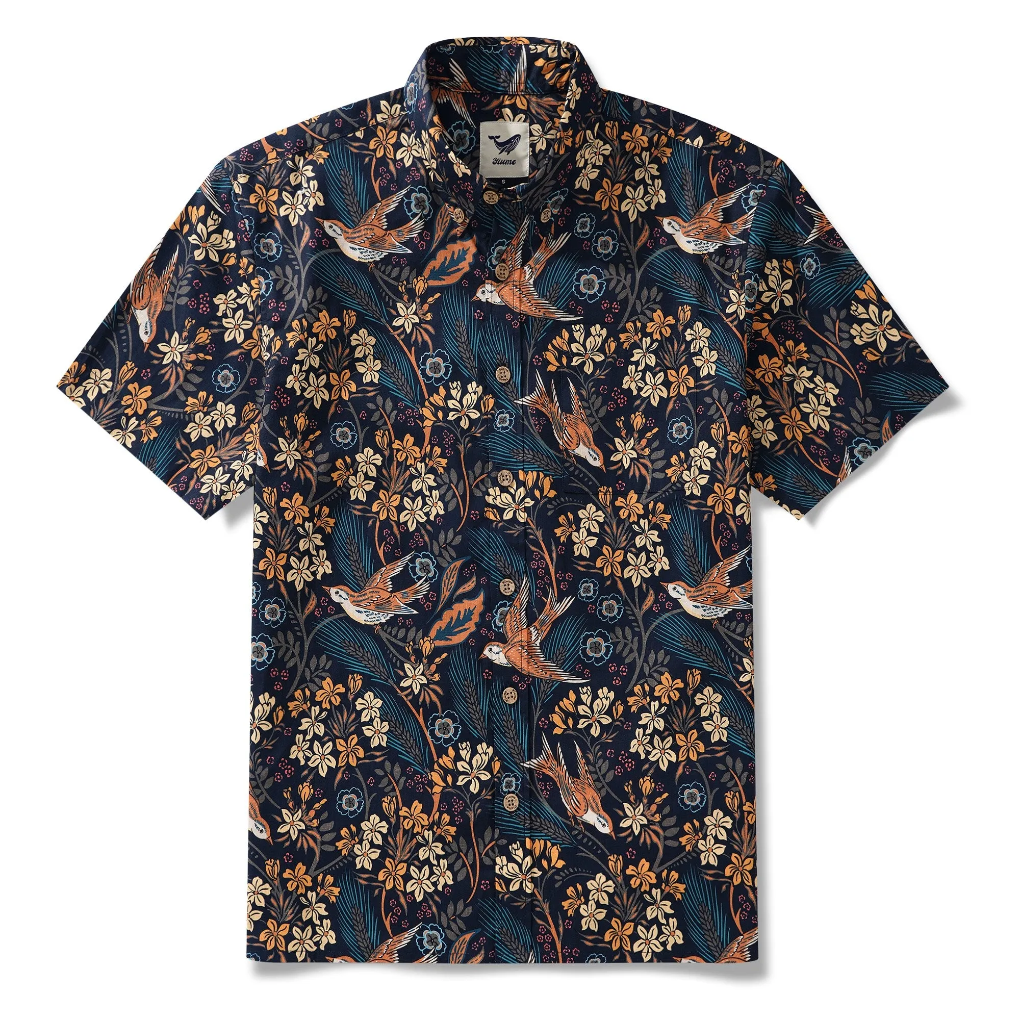 Men's Hawaiian Shirt Short Sleeve Button-down 100% Cotton Blue Aloha The Harvest Field by Abigail Bryan sold by Yiume