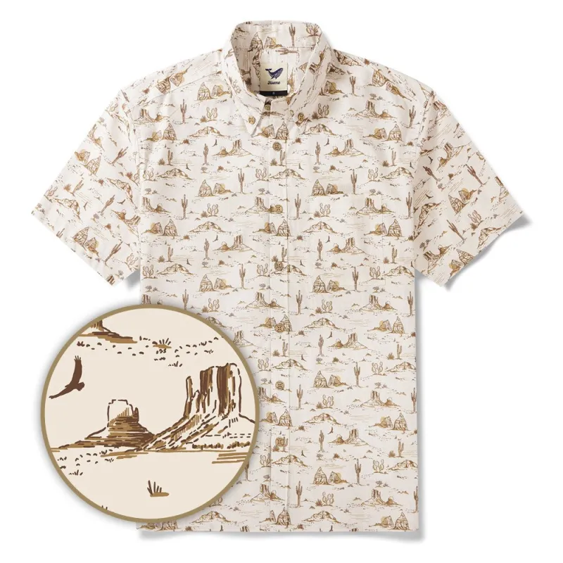 Men's Hawaiian Shirt Short Sleeve Button-down 100% Cotton Yellow Aloha Western Desert Landscape By Hufton Studio Limited sold by Yiume