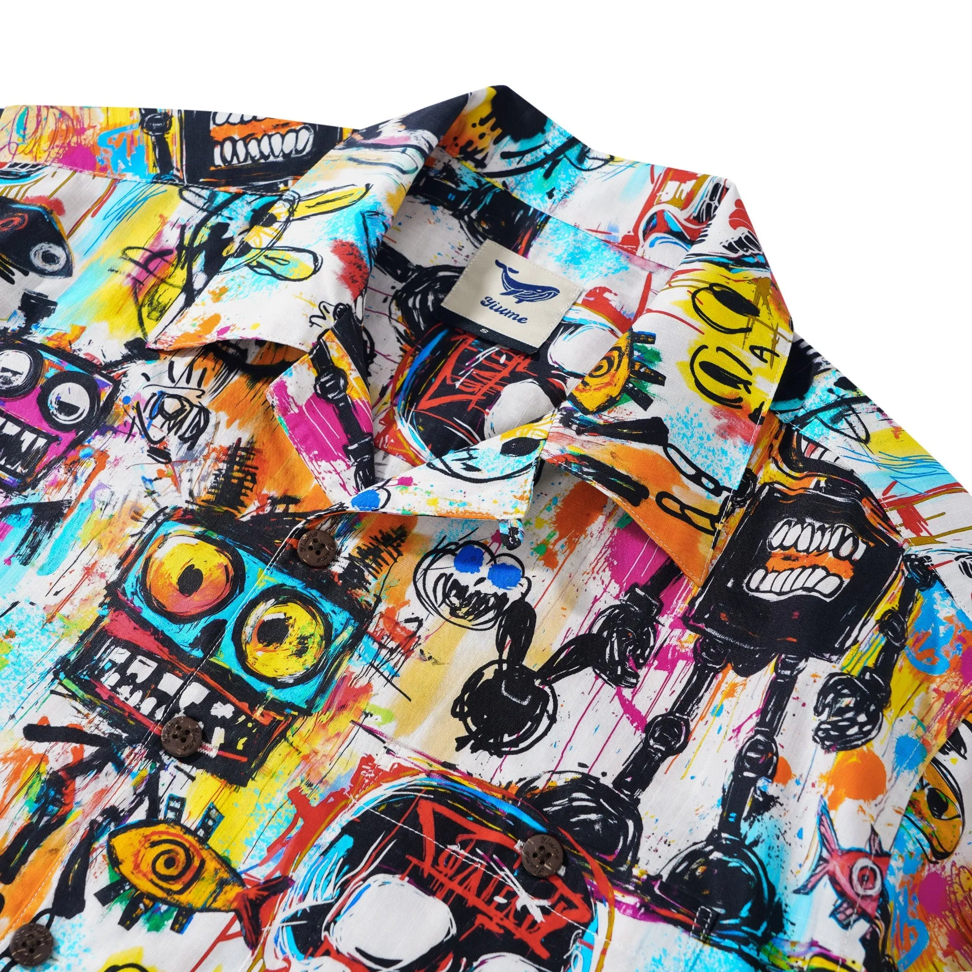 Hawaiian Shirt For Men Halloween Short Sleeve Camp Collar Shirt 100% Cotton White Aloha Graffiti Madness Party sold by Yiume product image thumbnail 2