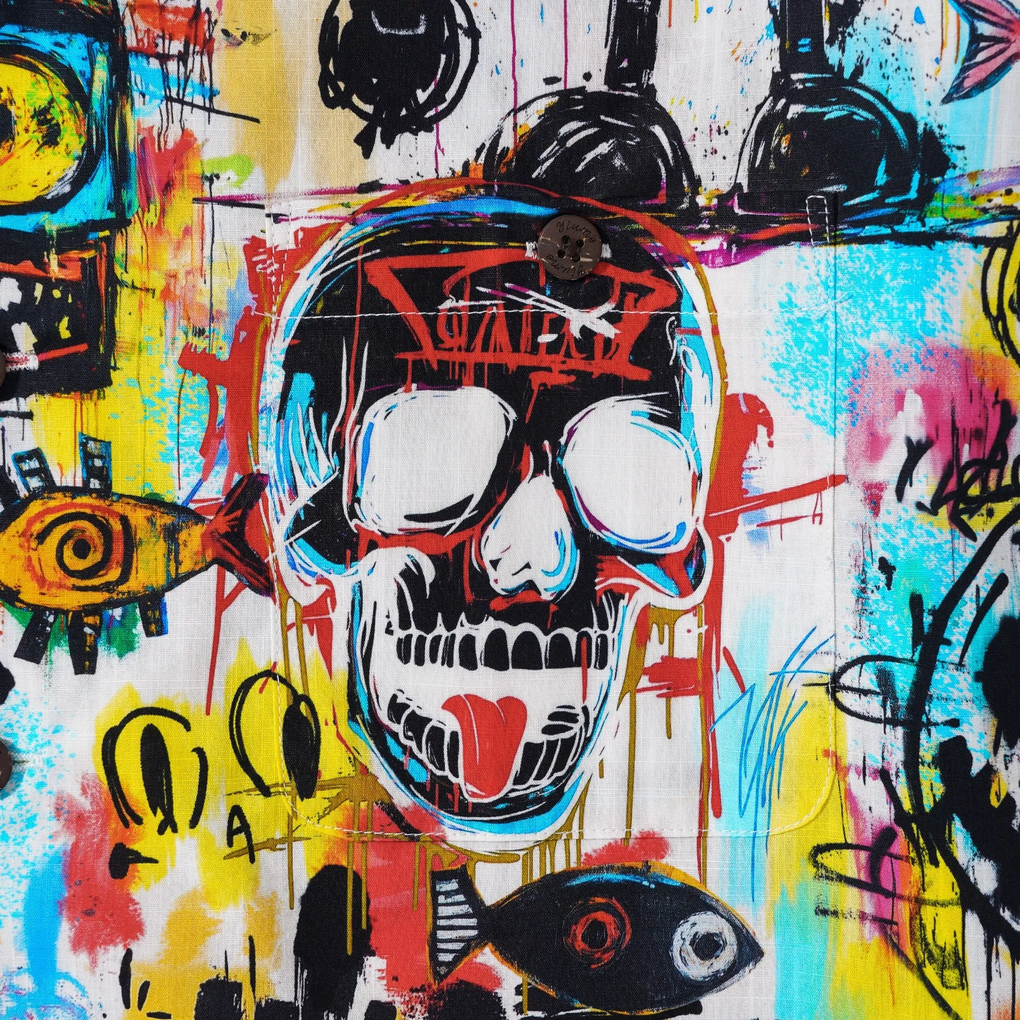 Hawaiian Shirt For Men Halloween Short Sleeve Camp Collar Shirt 100% Cotton White Aloha Graffiti Madness Party sold by Yiume product image thumbnail 3