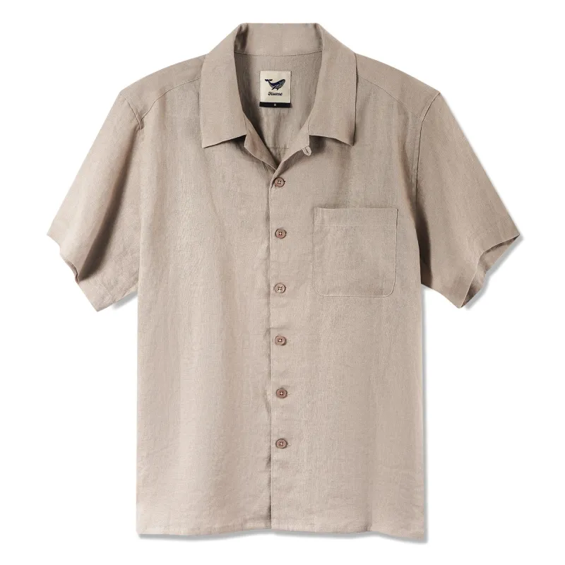 Men's Basic Shirt Short Sleeve Camp Collar 100% Linen Natural Solid Color made by Yiume